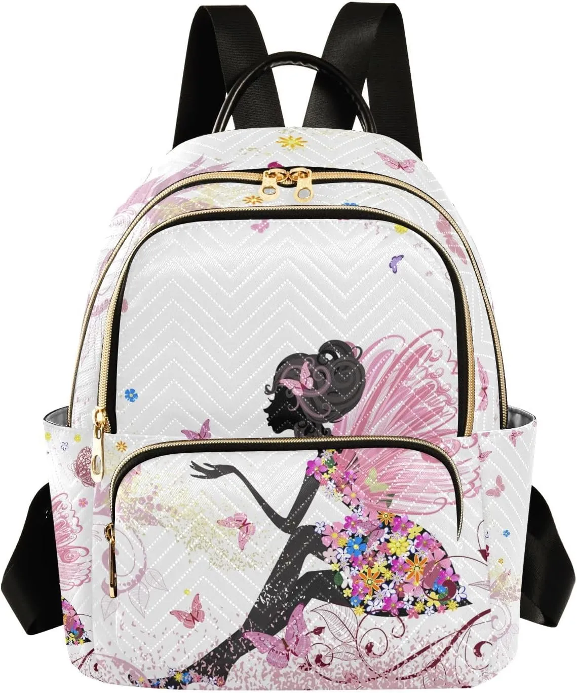 ALAZA Flower Fairy Pink Butterflies Small Backpack Purse for Women Travel Bag Fashion Daypack Back Pack Shoulder Bag