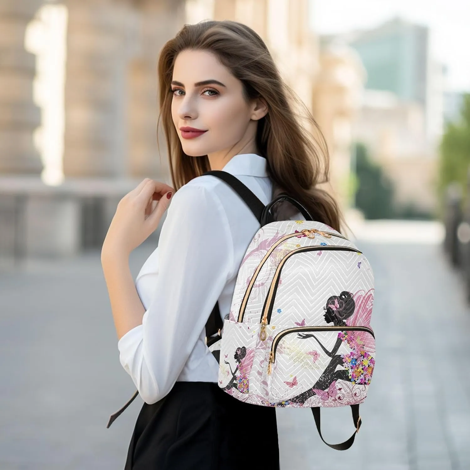 ALAZA Flower Fairy Pink Butterflies Small Backpack Purse for Women Travel Bag Fashion Daypack Back Pack Shoulder Bag