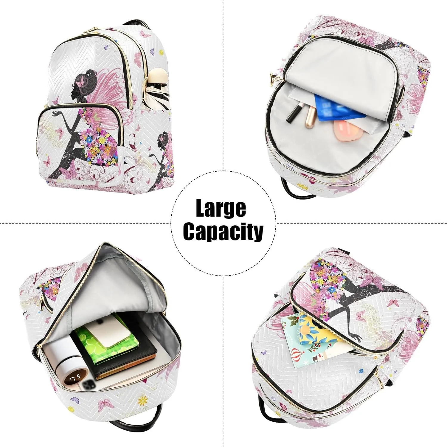 ALAZA Flower Fairy Pink Butterflies Small Backpack Purse for Women Travel Bag Fashion Daypack Back Pack Shoulder Bag