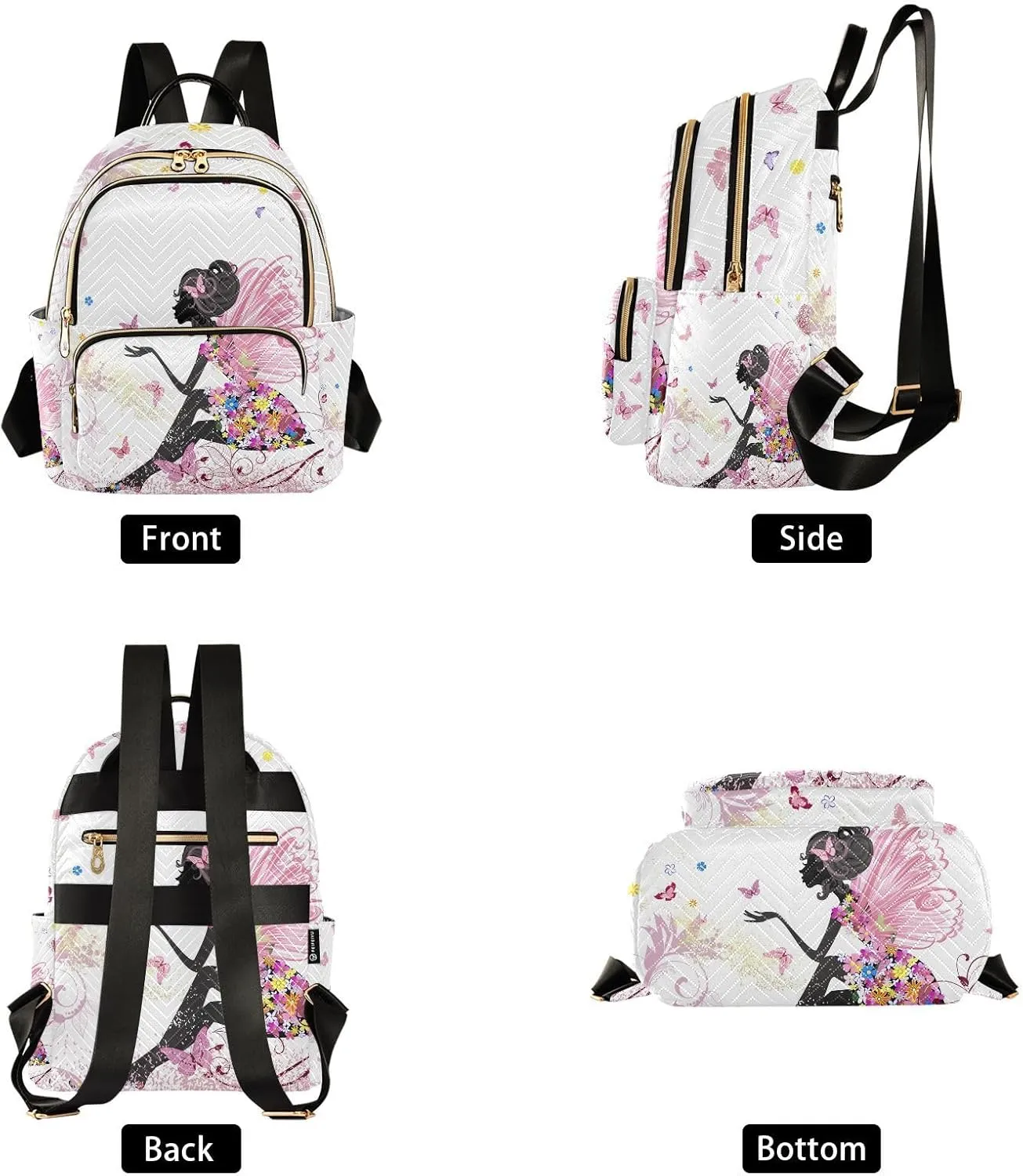 ALAZA Flower Fairy Pink Butterflies Small Backpack Purse for Women Travel Bag Fashion Daypack Back Pack Shoulder Bag