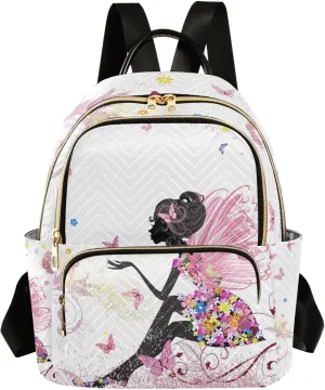 ALAZA Flower Fairy Pink Butterflies Small Backpack Purse for Women Travel Bag Fashion Daypack Back Pack Shoulder Bag