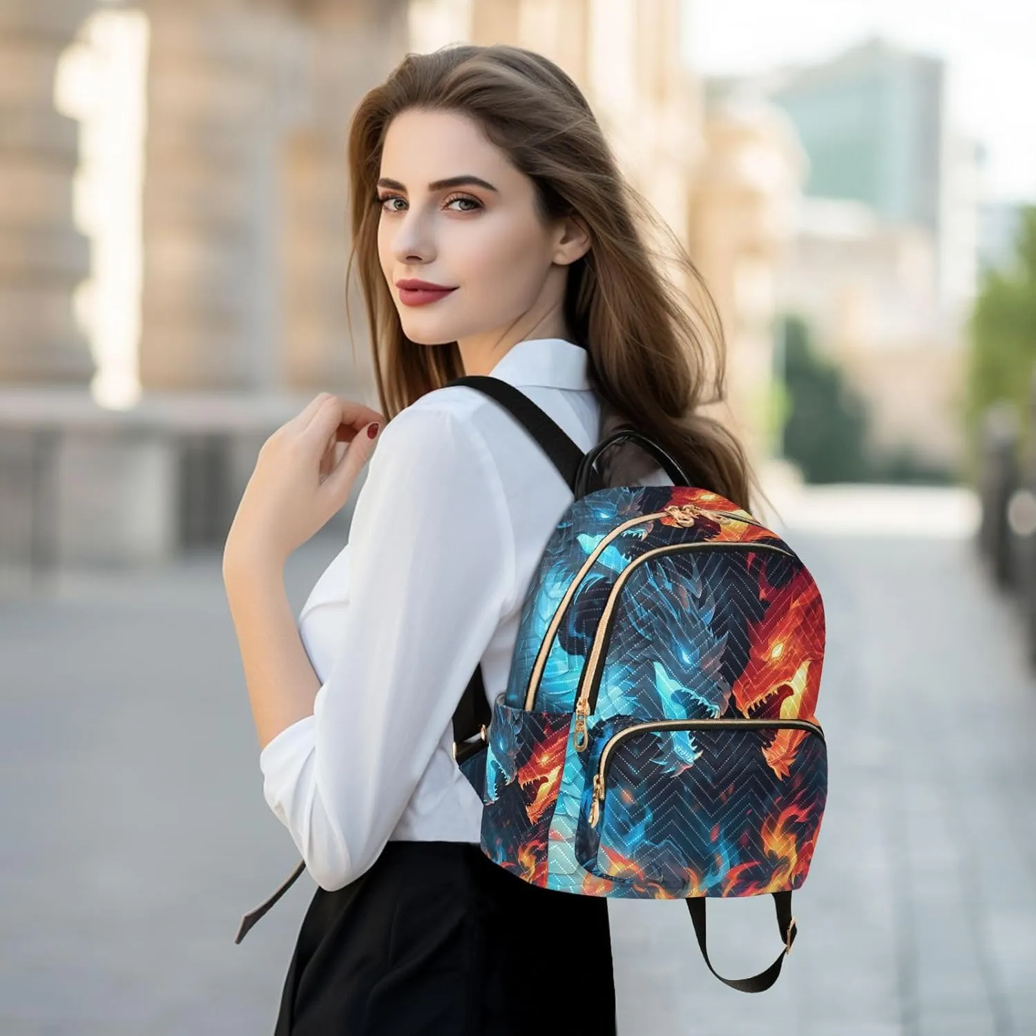 ALAZA Ice & Fire Dragons Small Backpack Purse for Women Travel Bag Fashion Daypack Back Pack Shoulder Bag