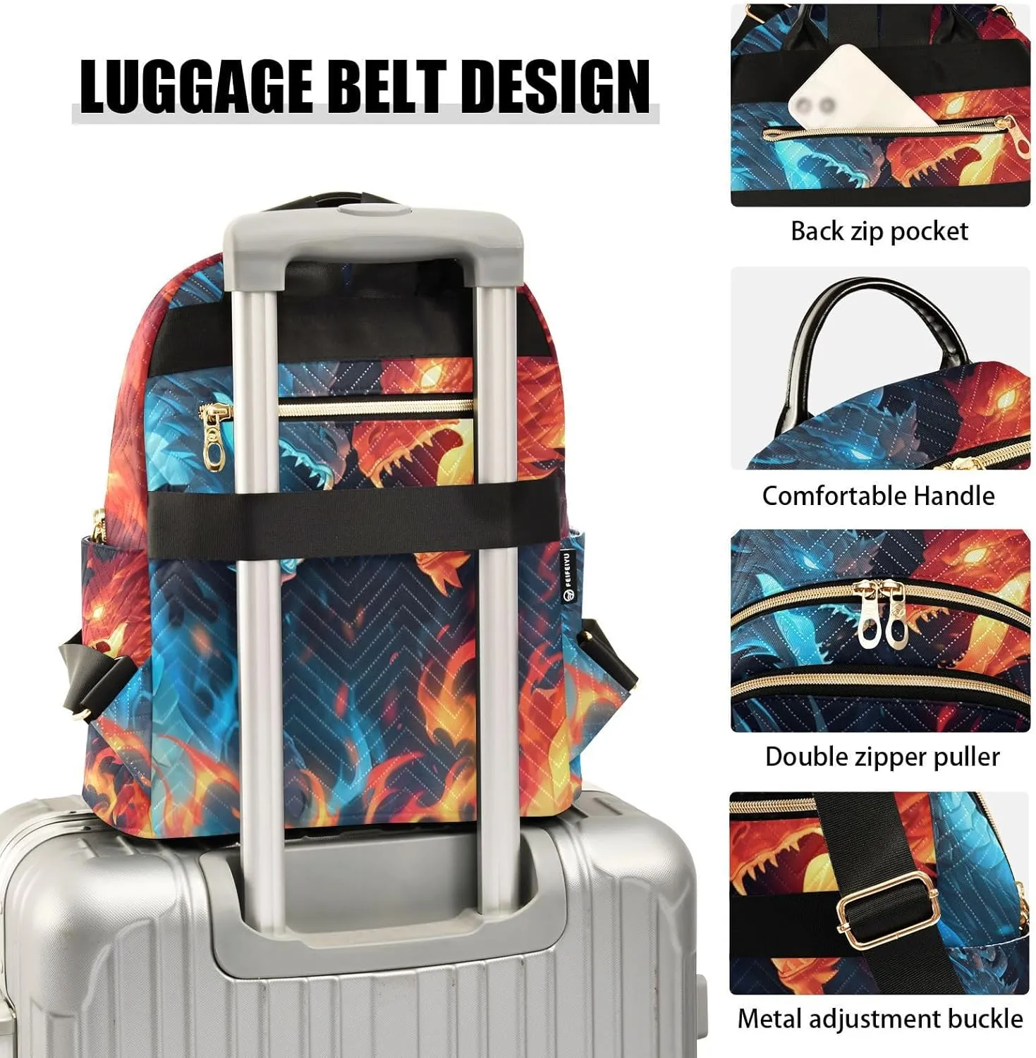 ALAZA Ice & Fire Dragons Small Backpack Purse for Women Travel Bag Fashion Daypack Back Pack Shoulder Bag