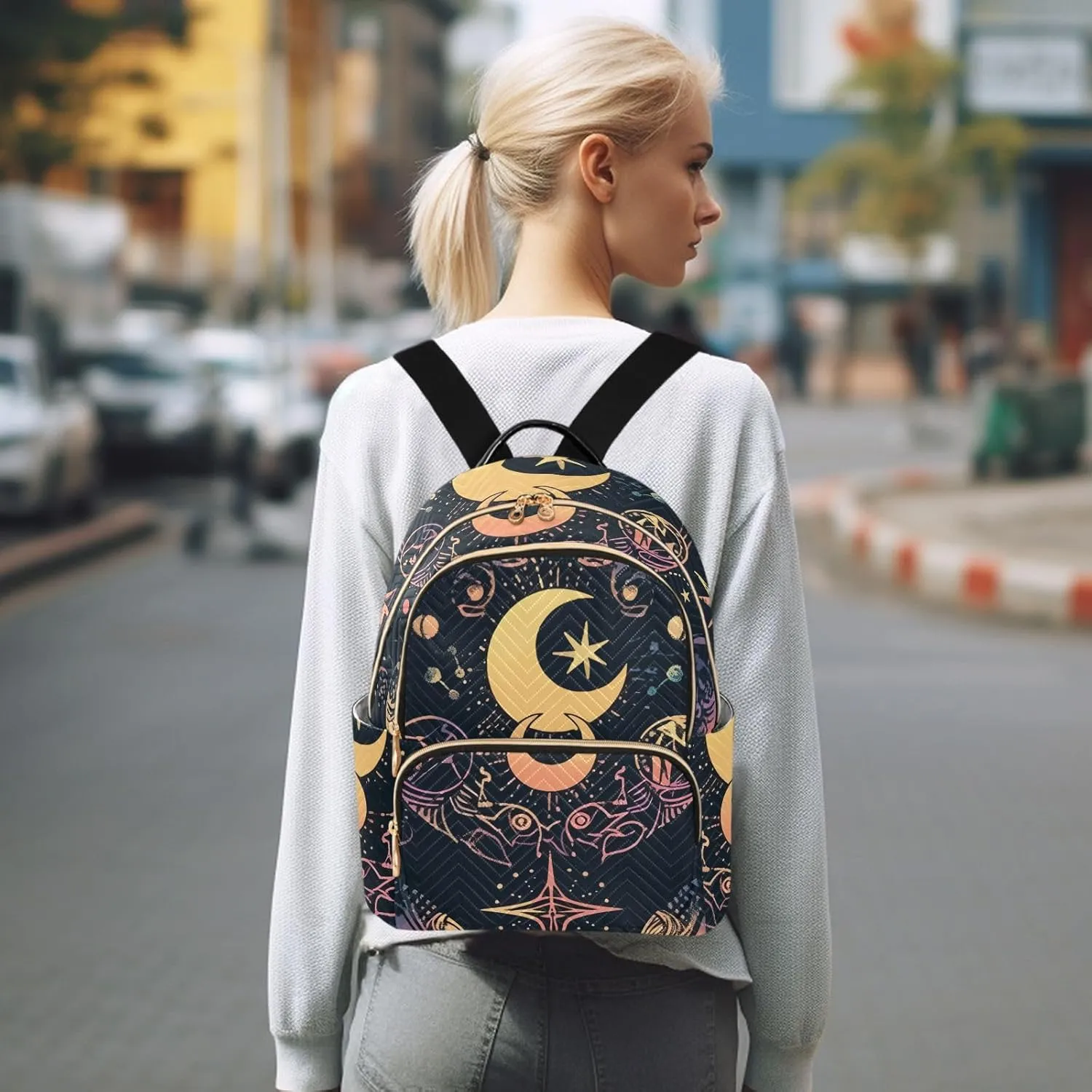 ALAZA Moon Stars Alchemy Witch Mini Backpack Purse for Women Travel Bag Fashion Daypack Back Pack Shoulder Bag