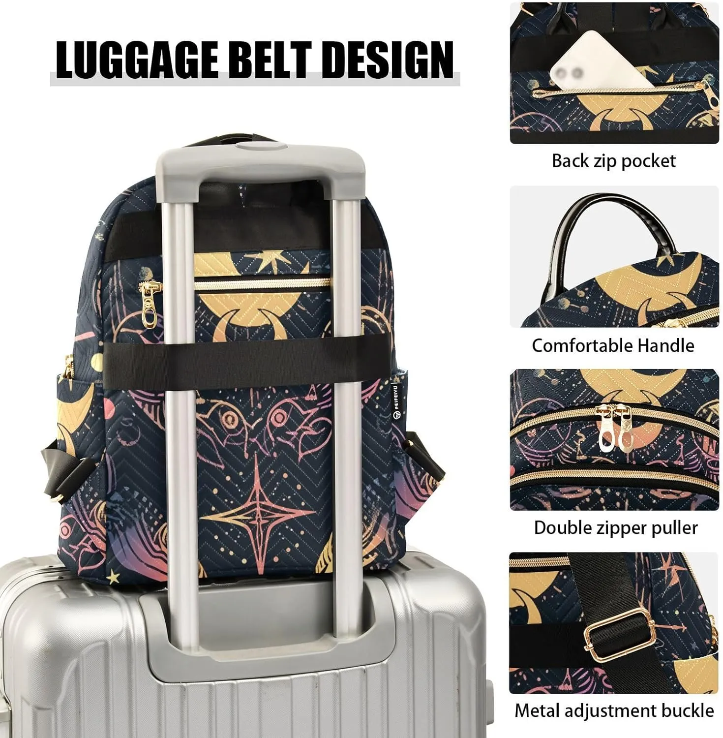 ALAZA Moon Stars Alchemy Witch Mini Backpack Purse for Women Travel Bag Fashion Daypack Back Pack Shoulder Bag