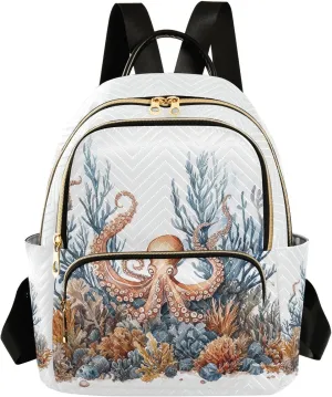 ALAZA Octopus Seaweed Coral Women's Backpack Purse Causal Daypack Work Travel College Business Trip Bag Shoulder Bag