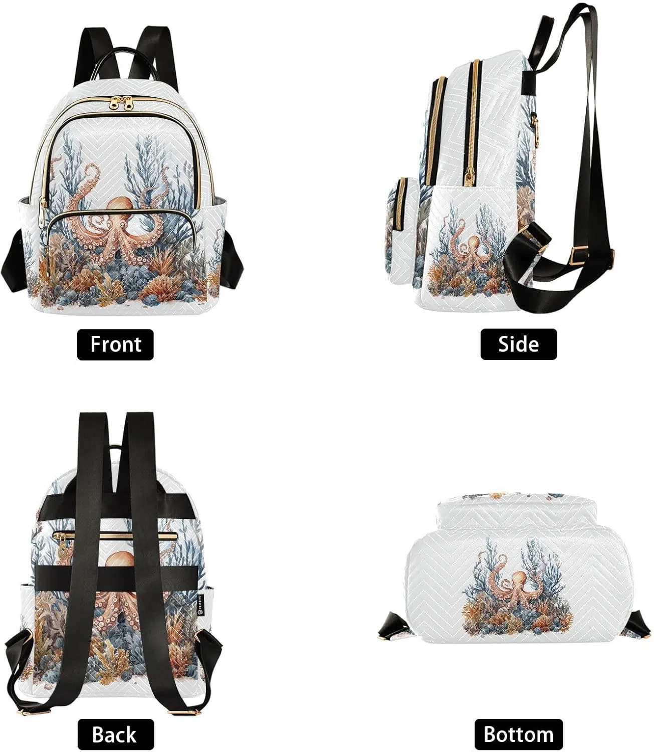 ALAZA Octopus Seaweed Coral Women's Backpack Purse Causal Daypack Work Travel College Business Trip Bag Shoulder Bag