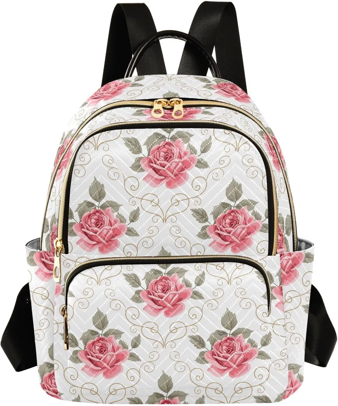 ALAZA Pink Rose Flower Floral Curly Design Small Backpack Purse for Women Travel Bag Fashion Daypack Back Pack Shoulder Bag