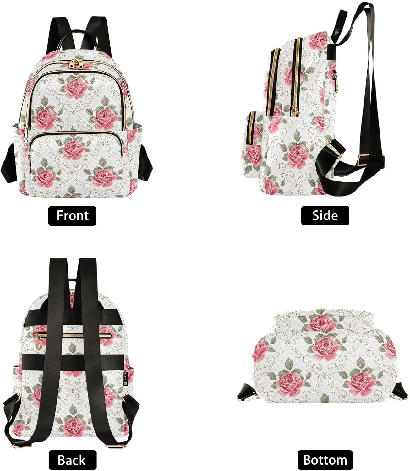 ALAZA Pink Rose Flower Floral Curly Design Small Backpack Purse for Women Travel Bag Fashion Daypack Back Pack Shoulder Bag