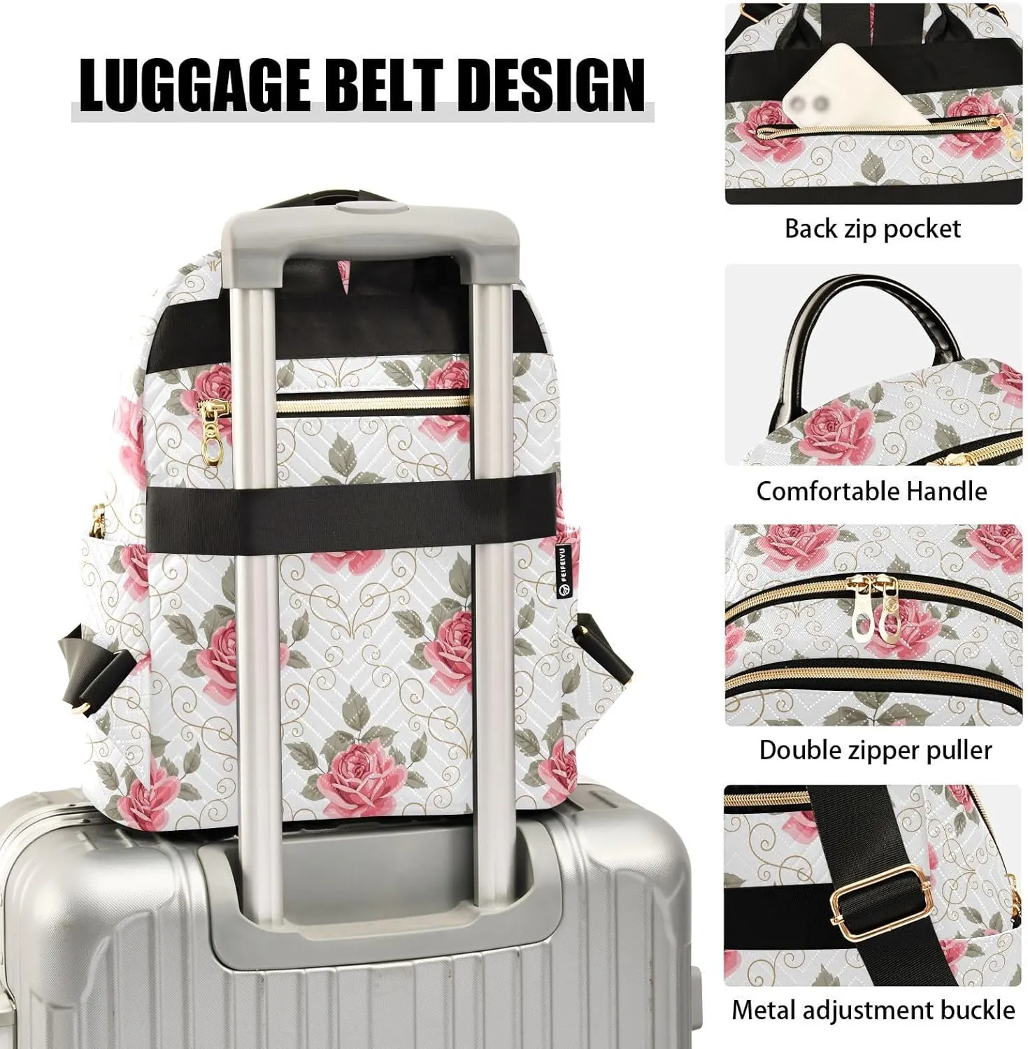 ALAZA Pink Rose Flower Floral Curly Design Small Backpack Purse for Women Travel Bag Fashion Daypack Back Pack Shoulder Bag