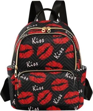 ALAZA Sexy Red Lips Kiss Print Small Backpack Purse for Women Travel Bag Fashion Daypack Back Pack Shoulder Bag