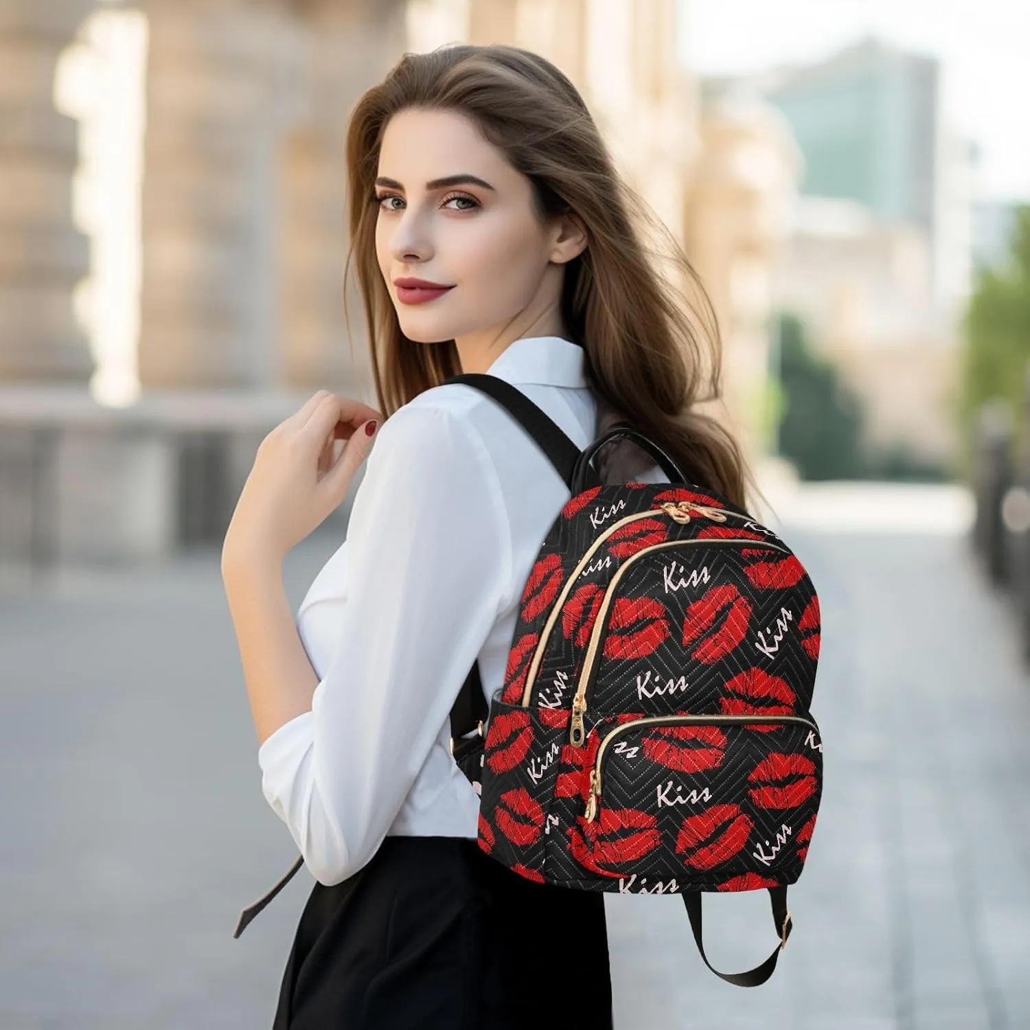 ALAZA Sexy Red Lips Kiss Print Small Backpack Purse for Women Travel Bag Fashion Daypack Back Pack Shoulder Bag