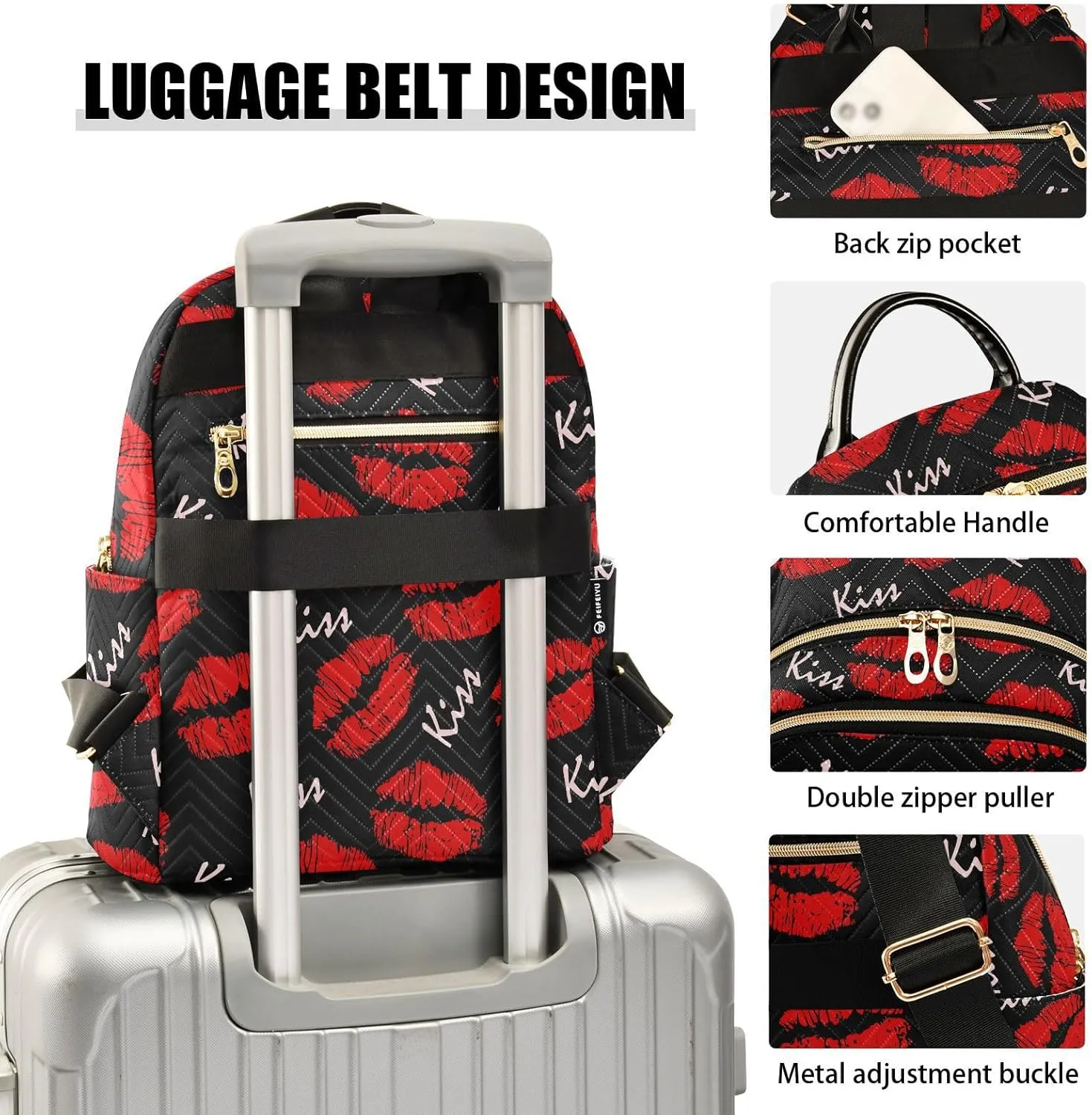 ALAZA Sexy Red Lips Kiss Print Small Backpack Purse for Women Travel Bag Fashion Daypack Back Pack Shoulder Bag