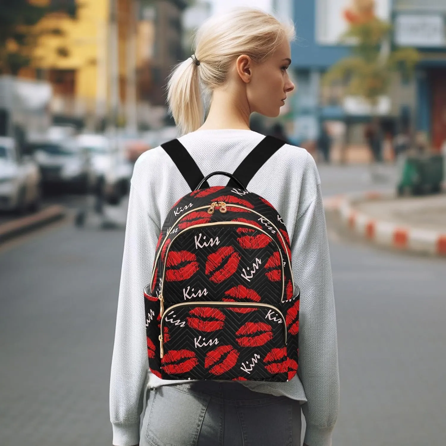 ALAZA Sexy Red Lips Kiss Print Small Backpack Purse for Women Travel Bag Fashion Daypack Back Pack Shoulder Bag