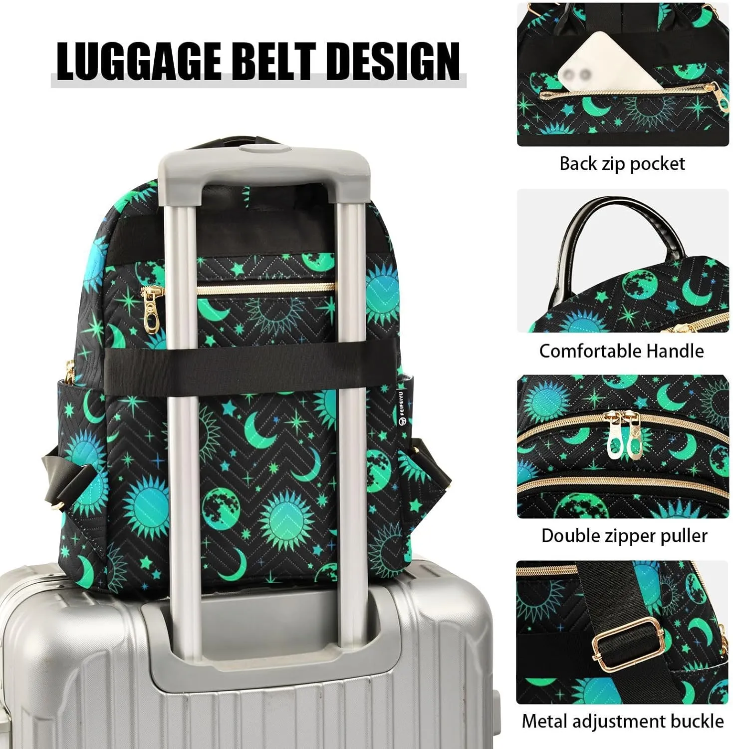 ALAZA Sun Moon and Stars Small Backpack Purse for Women Travel Bag Fashion Daypack Back Pack Shoulder Bag