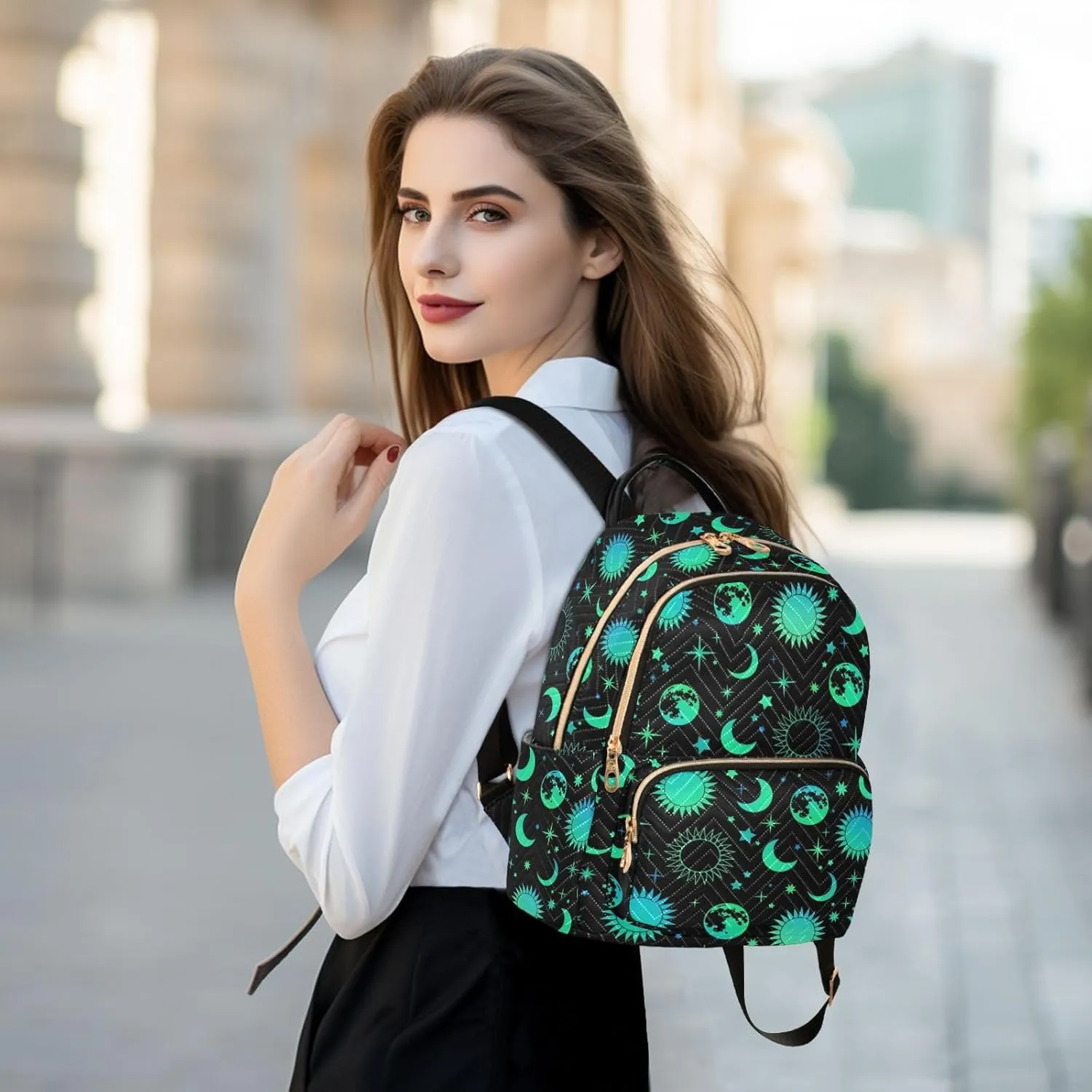 ALAZA Sun Moon and Stars Small Backpack Purse for Women Travel Bag Fashion Daypack Back Pack Shoulder Bag