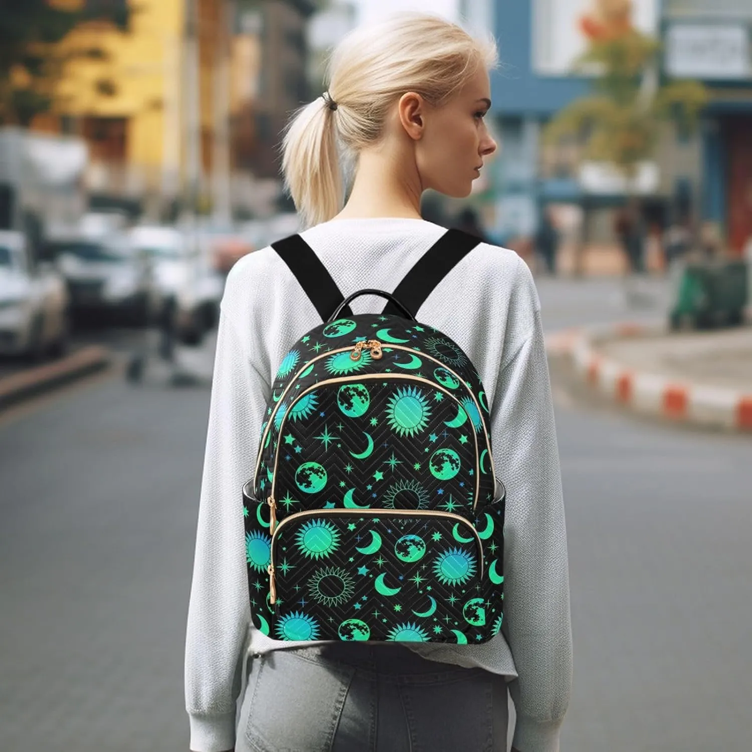 ALAZA Sun Moon and Stars Small Backpack Purse for Women Travel Bag Fashion Daypack Back Pack Shoulder Bag