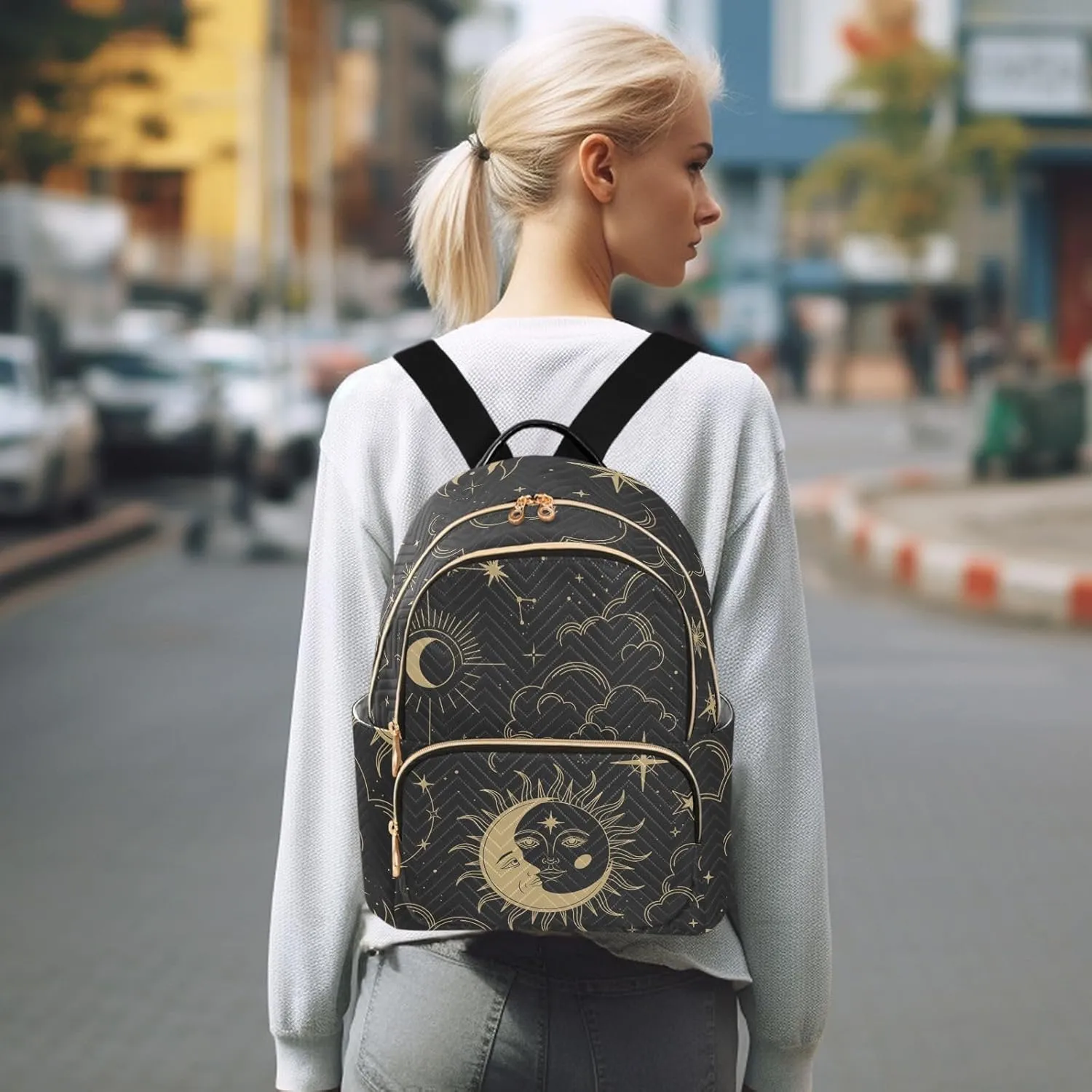 ALAZA Sun Moon Stars Constellations Witchery Mini Backpack Purse for Women Travel Bag Fashion Daypack Back Pack Shoulder Bag