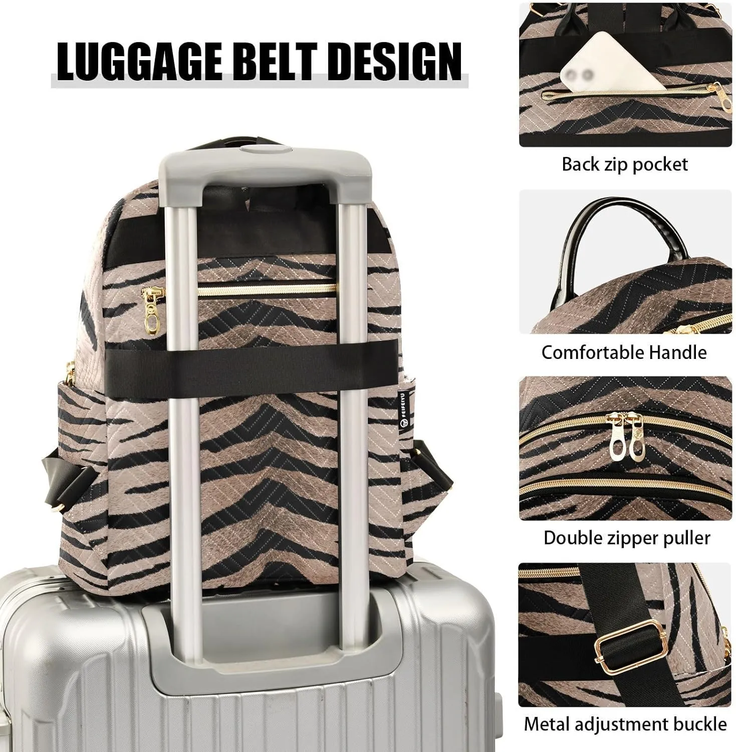 ALAZA Tiger Print Animal Stripe Mini Backpack Purse for Women Travel Bag Fashion Daypack Back Pack Shoulder Bag