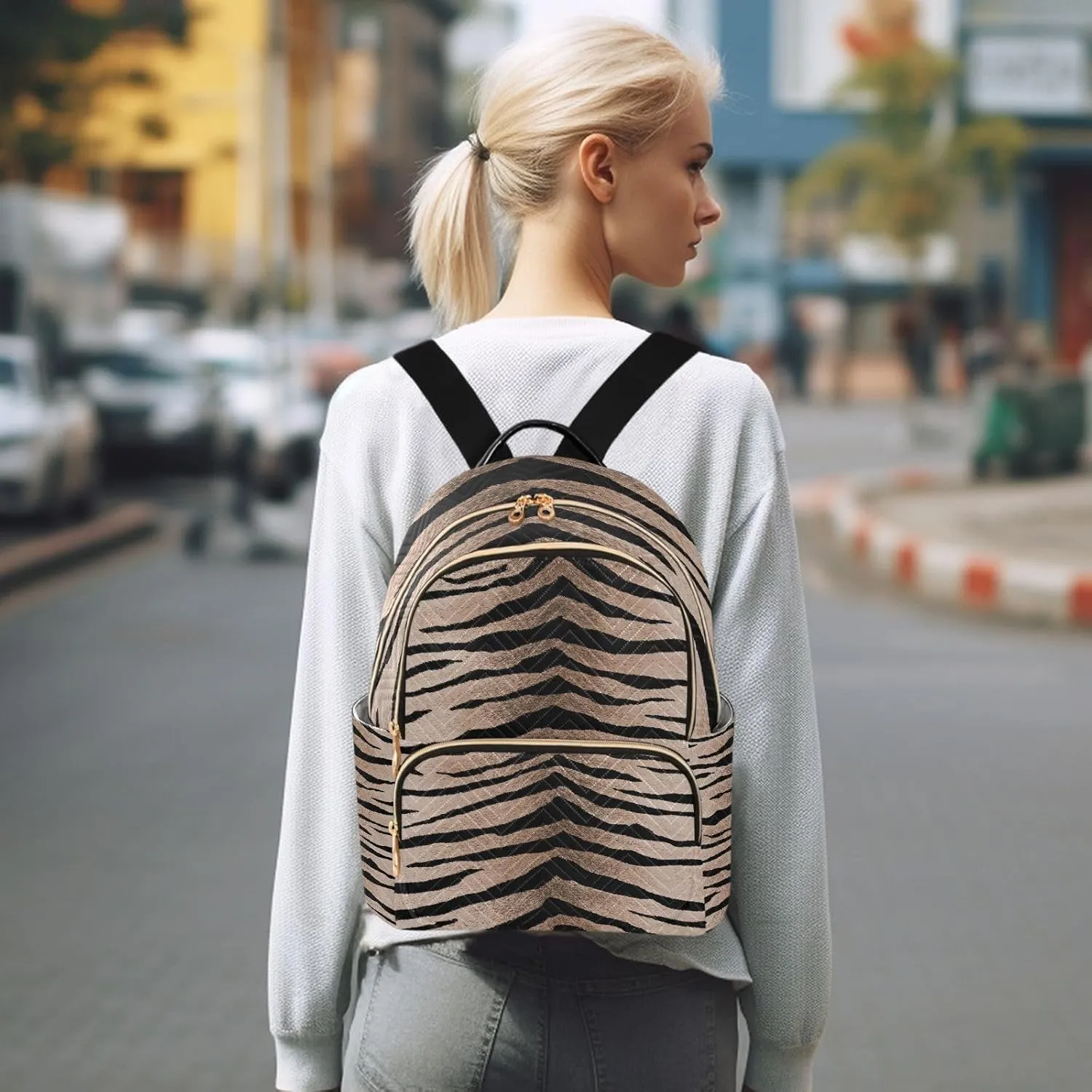 ALAZA Tiger Print Animal Stripe Mini Backpack Purse for Women Travel Bag Fashion Daypack Back Pack Shoulder Bag