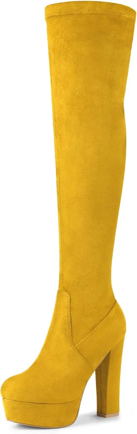 Allegra K Women's Platform Block Heel over Knee High Boots