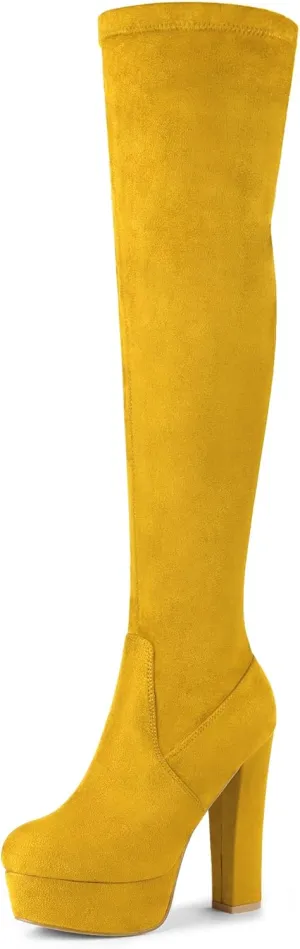 Allegra K Women's Platform Block Heel over Knee High Boots
