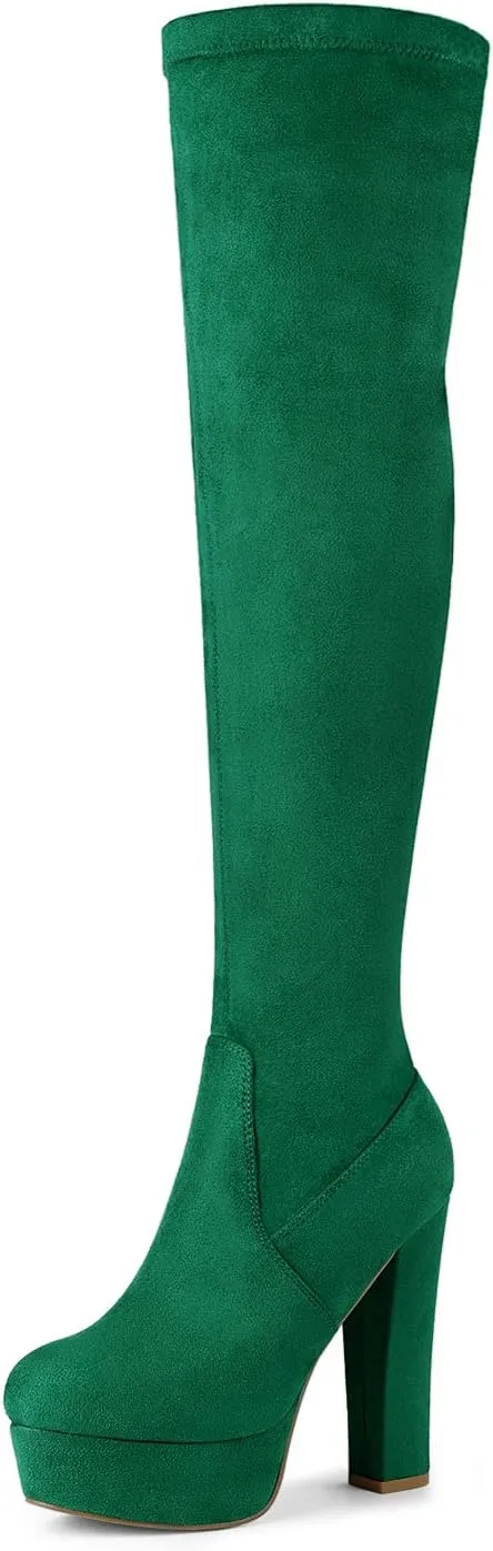 Allegra K Women's Platform Block Heel over Knee High Boots