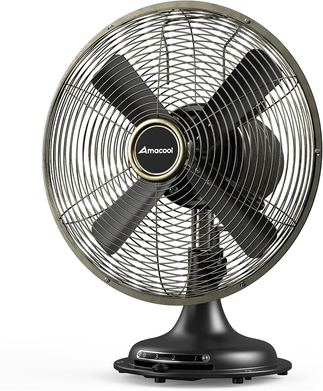 AMACOOL Oscillating Vintage Fan, All Metal 12" Retro Table Top Fan, Adjustable Head Tilt, Quiet 3 Speeds Plug-In Desk Fan for Bedroom Home Office & Kitchen