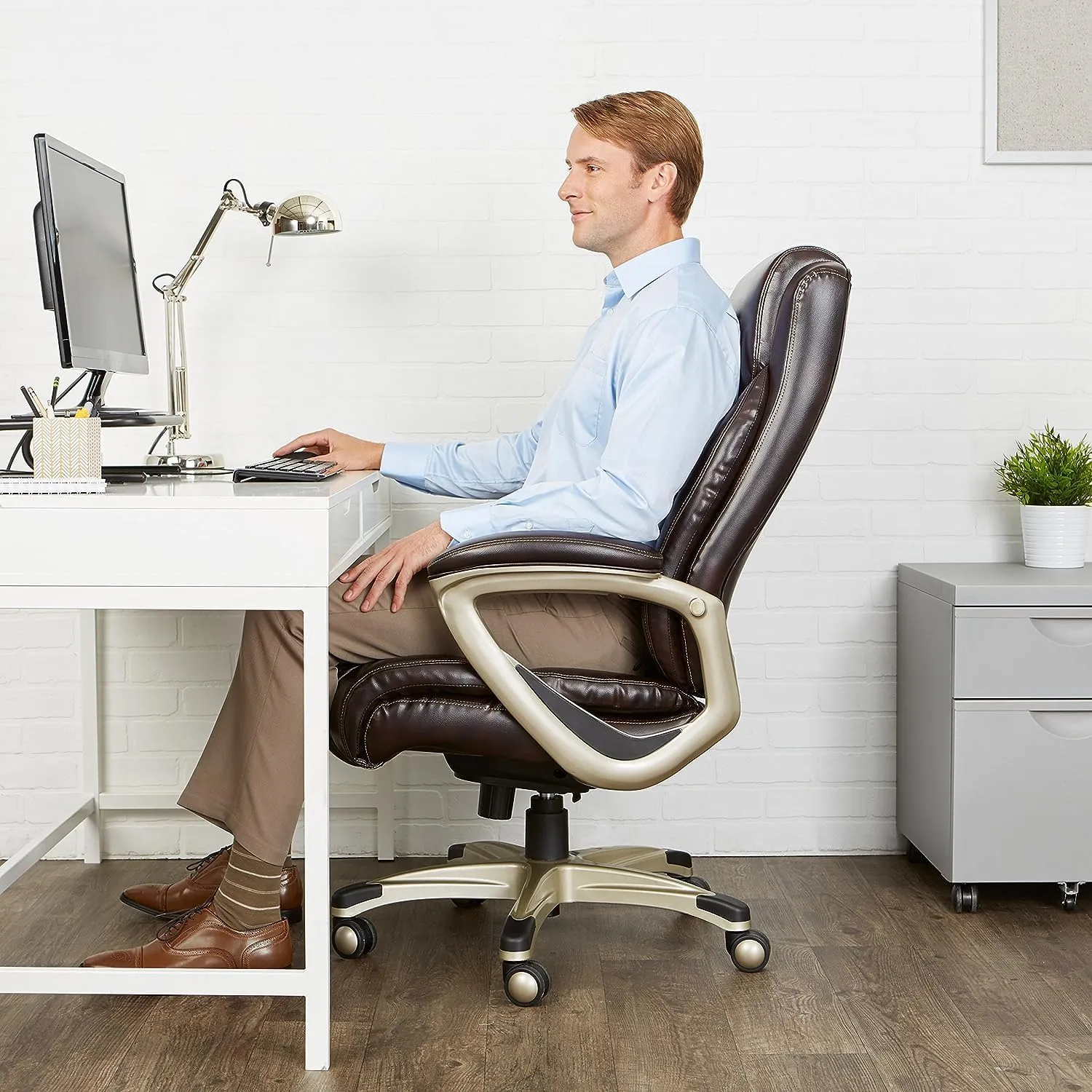 Amazon Basics Big & Tall Executive Office Desk Chair with Lumbar Support, Adjustable Height, 350 Lb Capacity, Black Pewter Finish, 28.5" D x 30.25" W x 47.9" H