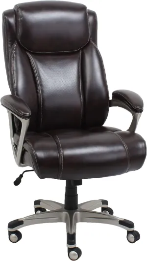 Amazon Basics Big and Tall Executive Chair - Adjustable with Armrest, 350-Pound Capacity,28.5D x 30.25W x 47.9H in, Brown with Pewter Finish