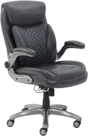 Amazon Basics Ergonomic Executive Office Desk Chair with Lumbar Support, Flip-up Armrests, Adjustable Height, Grey Leather