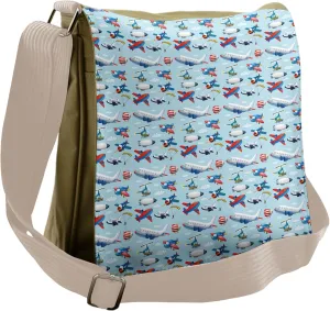 Ambesonne Airplane Messenger Bag, Aircrafts Sky Diving, Unisex Cross-body