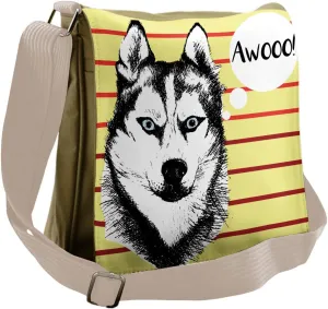 Ambesonne Alaskan Malamute Messenger Bag, Husky Portrait, Unisex Cross-body