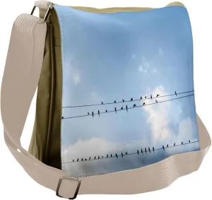 Ambesonne Animal Messenger Bag, Swallows on Power Cord, Unisex Cross-body