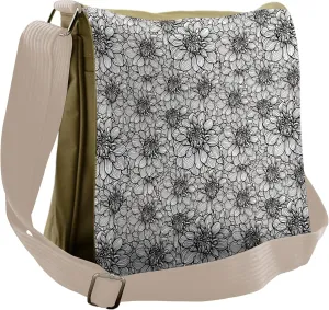 Ambesonne Black and White Messenger Bag, Dahlia Botany, Unisex Cross-body