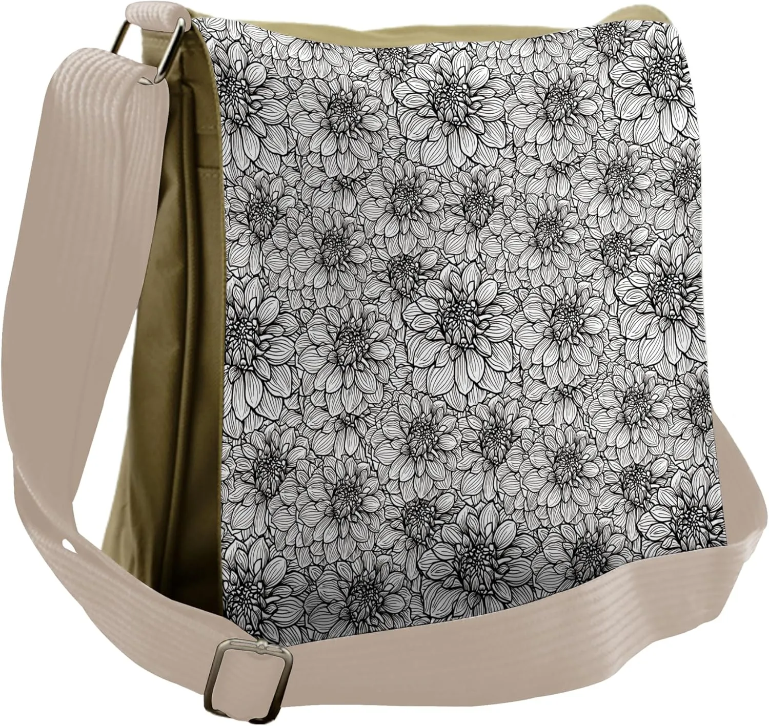 Ambesonne Black and White Messenger Bag, Dahlia Botany, Unisex Cross-body
