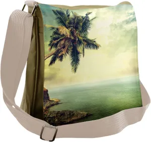 Ambesonne Caribbean Messenger Bag, Palm Tree Rocky Shore, Unisex Cross-body