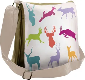 Ambesonne Deer Messenger Bag, Colorful Jumping Animals, Unisex Cross-body