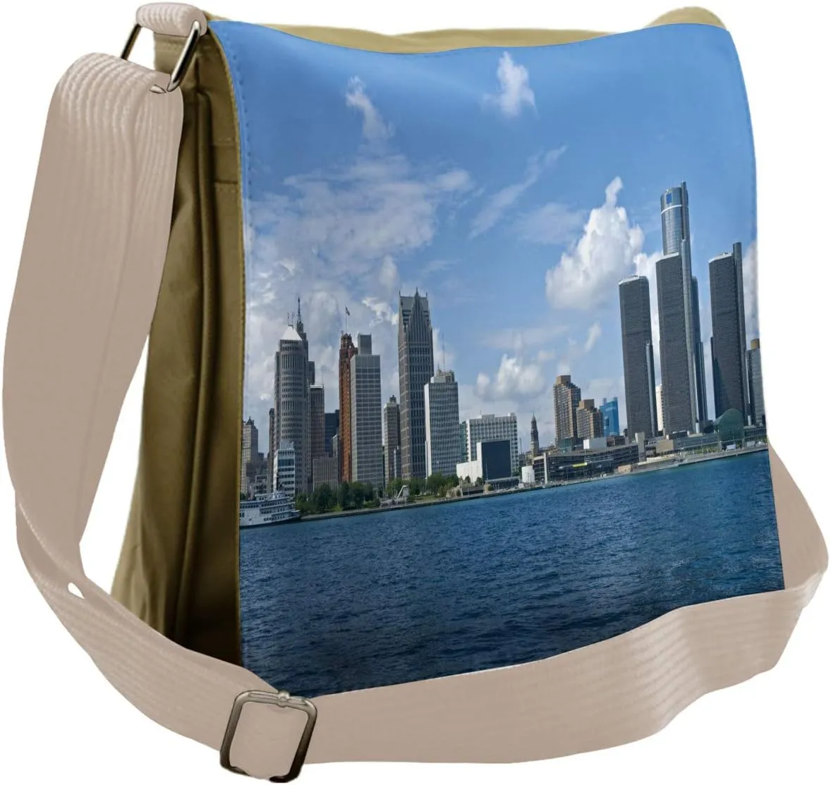 Ambesonne Detroit Messenger Bag, Downtown Shoreline, Unisex Cross-body
