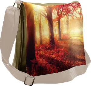 Ambesonne Fall Messenger Bag, Misty Morning in Forest, Unisex Cross-body