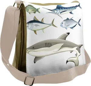 Ambesonne Fish Messenger Bag, Collage of Aquatic Animal, Unisex Cross-body