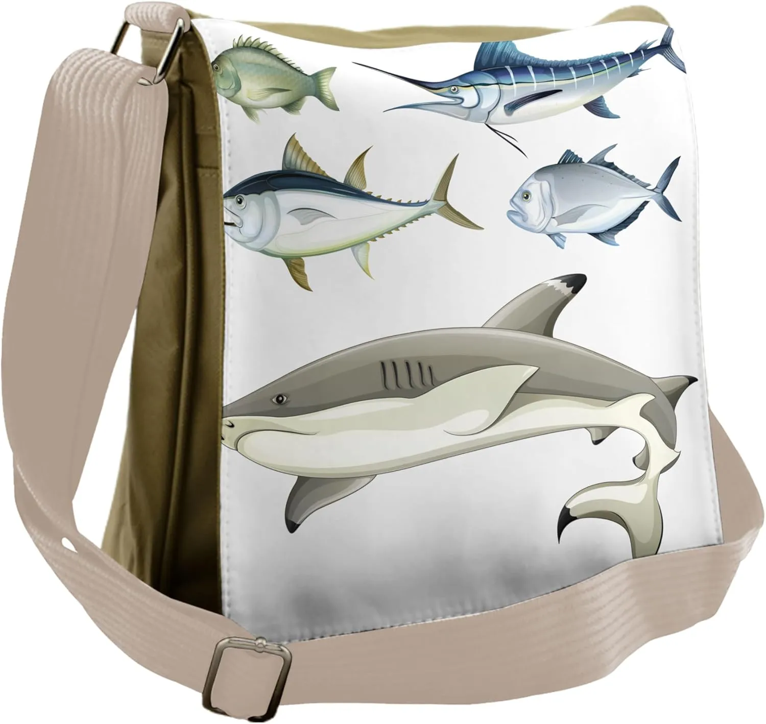 Ambesonne Fish Messenger Bag, Collage of Aquatic Animal, Unisex Cross-body
