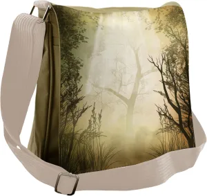 Ambesonne Forest Messenger Bag, Misty Spot Deep Sunbeams, Unisex Cross-body