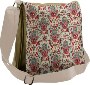 Ambesonne Hamsa Messenger Bag, Colorful Cultural Hand Motifs, Unisex Cross-body