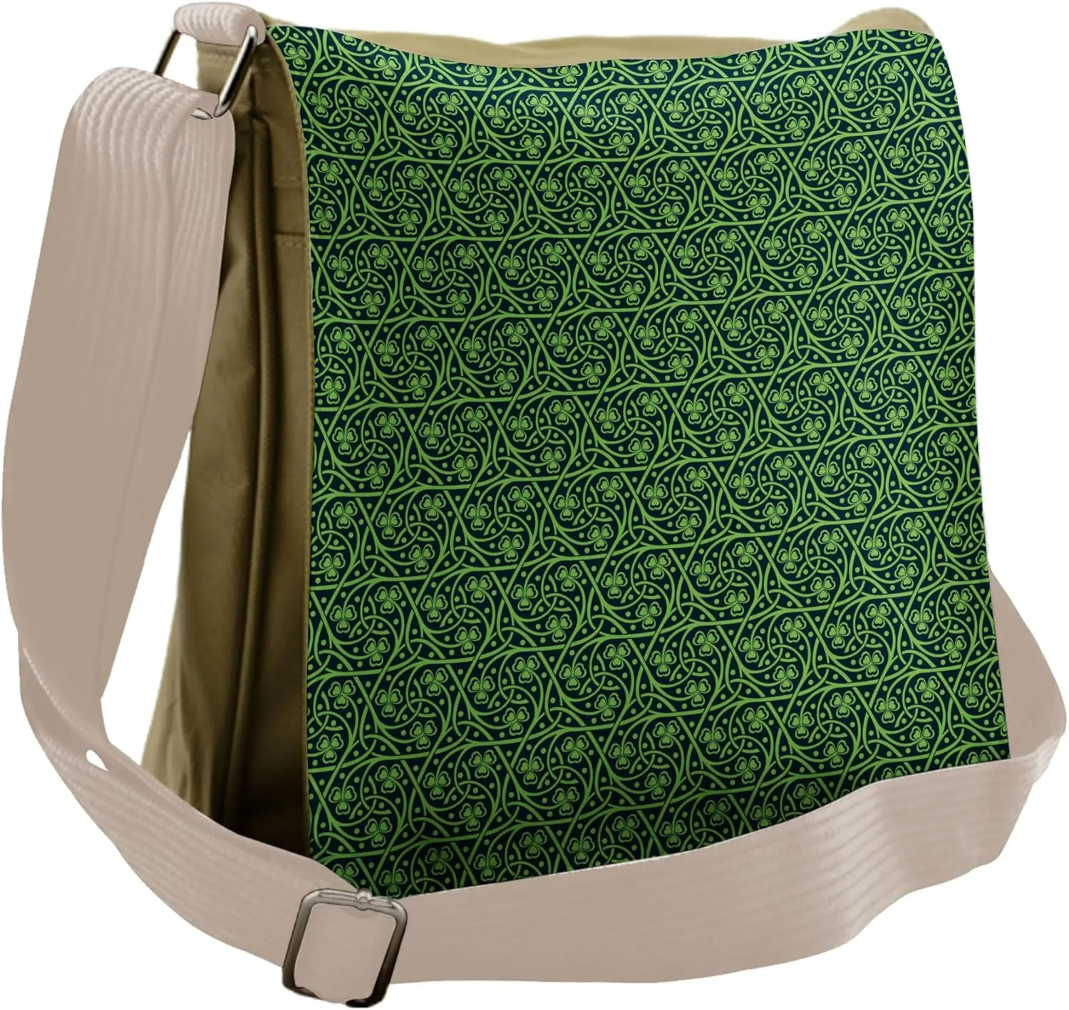 Ambesonne Irish Messenger Bag, Intricate Clover Twigs, Unisex Cross-body