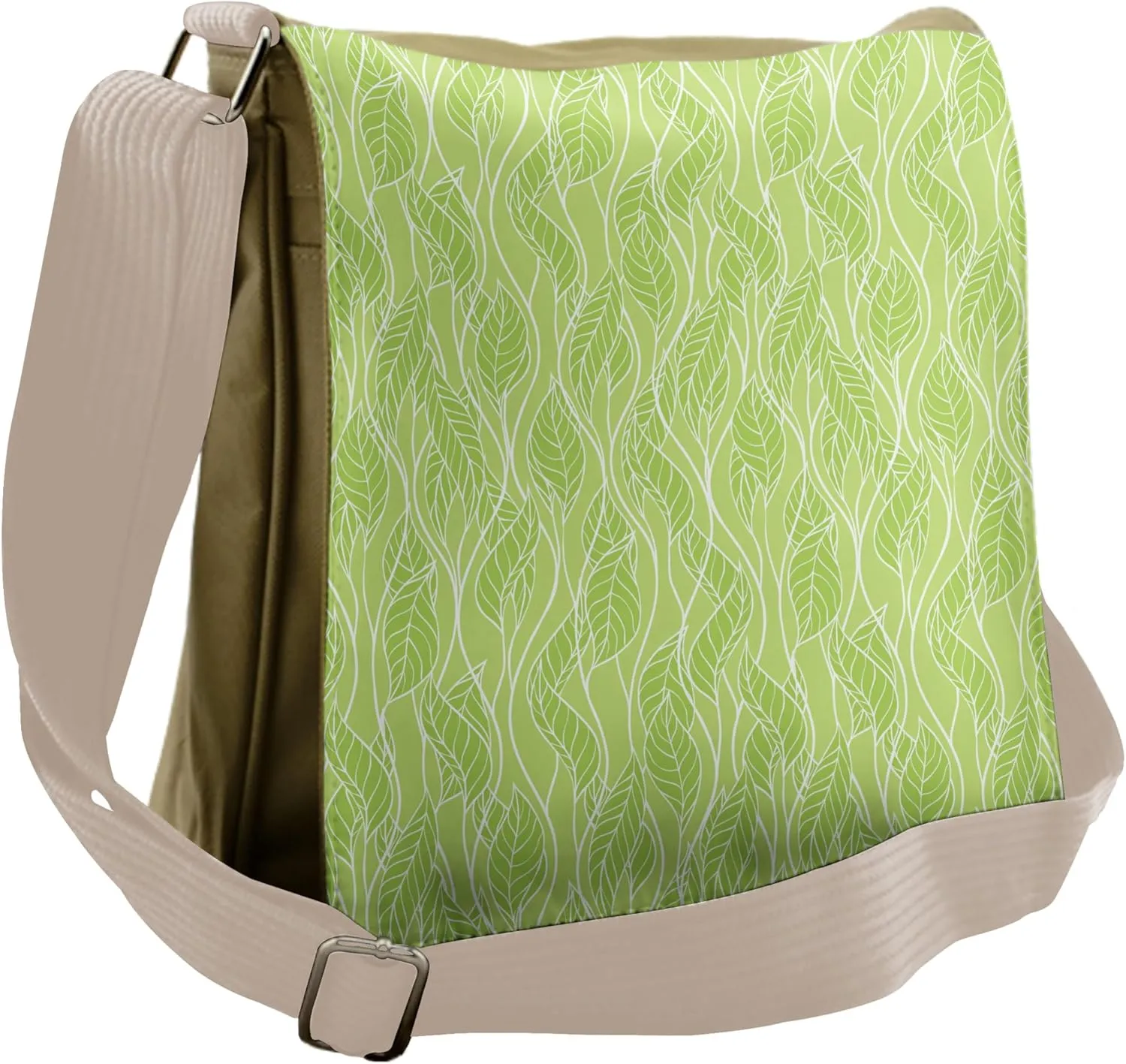 Ambesonne Leaves Messenger Bag, Green Curvy Twigs Botany, Unisex Cross-body
