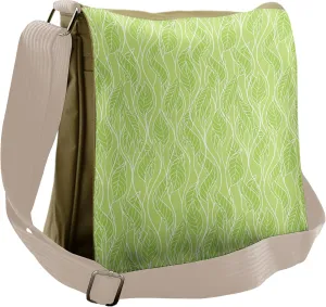 Ambesonne Leaves Messenger Bag, Green Curvy Twigs Botany, Unisex Cross-body