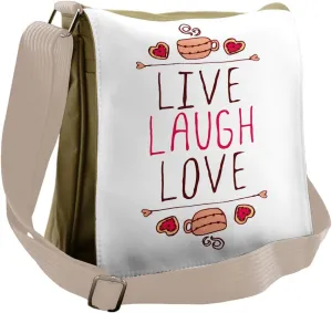 Ambesonne Live Laugh Love Messenger Bag, Teacup Cookies, Unisex Cross-body