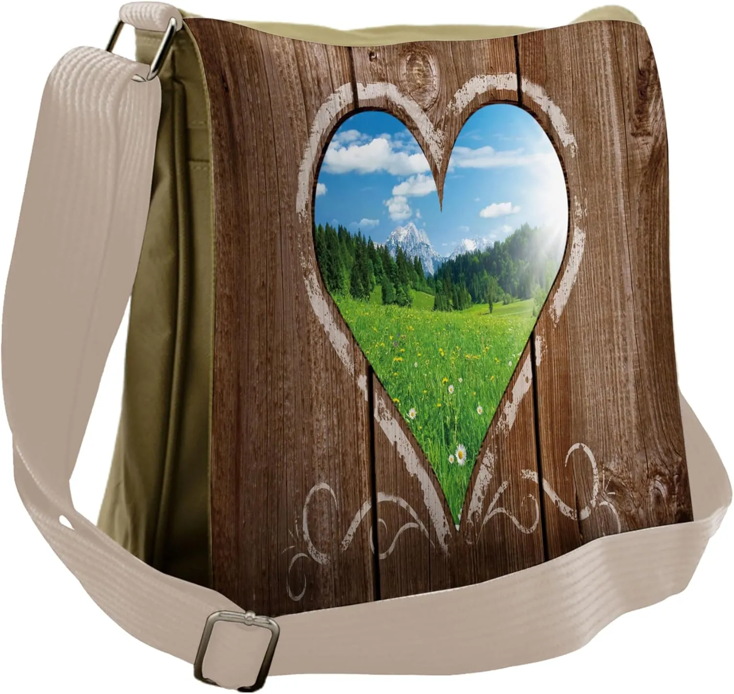 Ambesonne Outhouse Messenger Bag, Farm House Chalk Heart, Unisex Cross-body