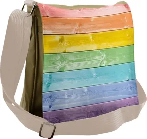 Ambesonne Pastel Messenger Bag, Wooden Planks Rustic, Unisex Cross-body